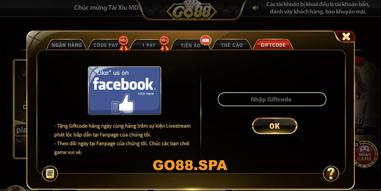 Nạp giftcode go88
